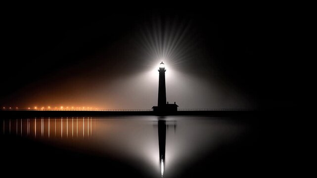 Lighthouse Guiding the Way at Night