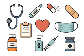 Essential medical tools and healthcare supplies for diagnosis, treatment, and protection