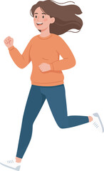 A cartoon illustration of a happy woman running, exercising, and enjoying outdoor activity.