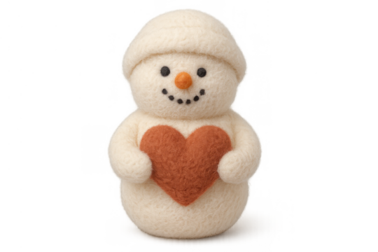 Felt snowman holding heart, symbolizing winter love, christmas holidays, romance, and thoughtful handmade gift - Powered by Adobe
