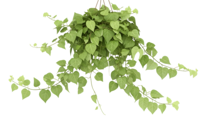 Beautiful hanging basket plant with green leaves isolated on transparent background