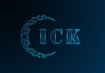 Low poly letter logo ICK design. ICK letter logo low poly vector design on blue color gradient background. ICK logo low poly design