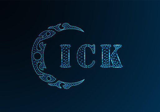 Low poly letter logo ICK design. ICK letter logo low poly vector design on blue color gradient background. ICK logo low poly design