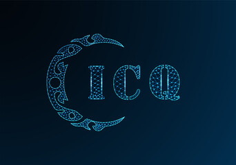 Low poly letter logo ICQ design. ICQ letter logo low poly vector design on blue color gradient background. ICQ logo low poly design