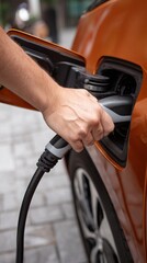Charging an electric vehicle with sustainable energy, showcasing modern transportation technology and eco-friendly mobility solutions for urban environments