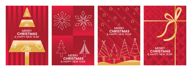 Modern red and white christmas invitation set festive new year card design bundle