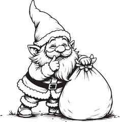 Santa Style Gnome with Large Gift Sack Giving Thumbs Up