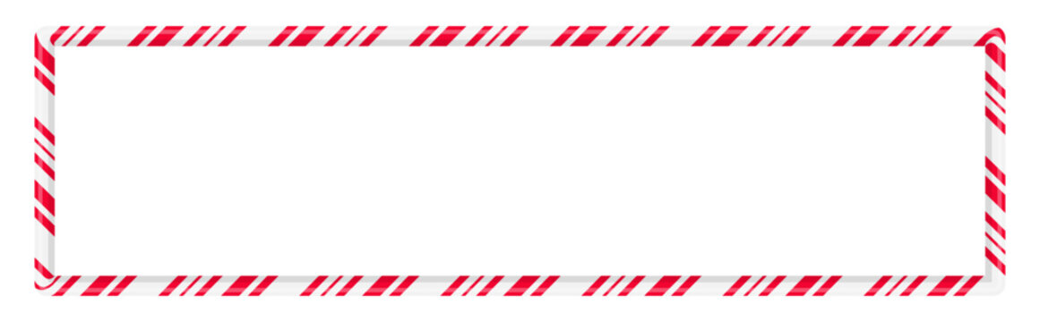 Christmas candy cane rectangle border frame. Festive Holiday Candy Cane Frame with Red and White Stripes. Editable stroke. Vector illustration
