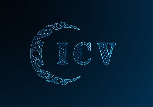 Low poly letter logo ICV design. ICV letter logo low poly vector design on blue color gradient background. ICV logo low poly design