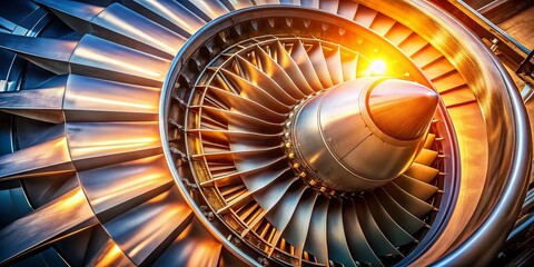 Drone View: Airplane Engine Turbine Blades Close-Up Detail
