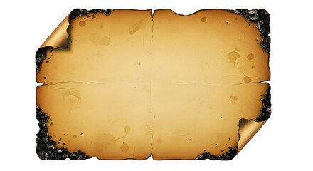 Old paper with burnt edges isolated on transparent background, vintage and antique
