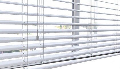 White Horizontal Venetian Blinds Isolated on White Background