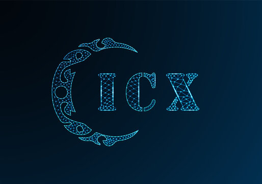 Low poly letter logo ICX design. ICX letter logo low poly vector design on blue color gradient background. ICX logo low poly design