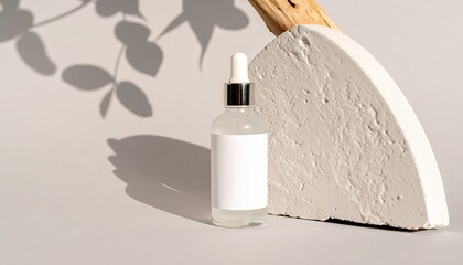Clear Glass Dropper Bottle Mockup on Plaster Ledge