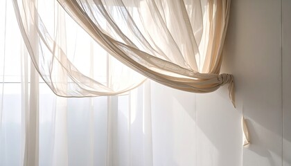 Cream Gauze Curtains Draped in Soft Light