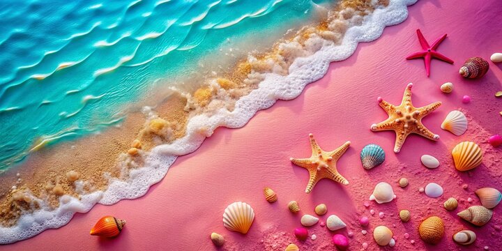 Drone View: Pink Beach Paradise, Seashells & Relaxation