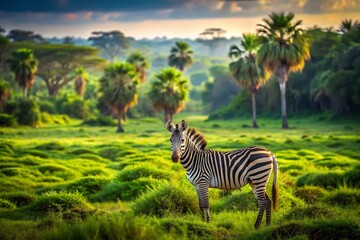 Naklejka premium Drone View: Zebra in Selous Game Reserve's Forest, Tanzania