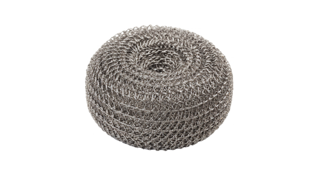 Steel scrubber ball for kitchen cleaning tasks to remove tough stains and grease effectively on a transparent background