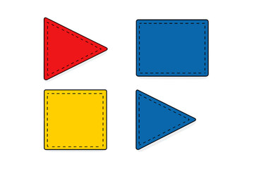 Colorful geometric shapes set with dashed stitched borders including triangles and rectangles