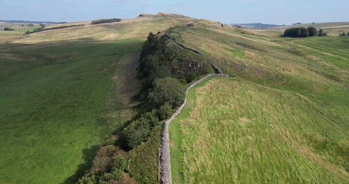 Hadrian's Wall - Aerial View - England, Northumberland, Melkridge, United Kingdom