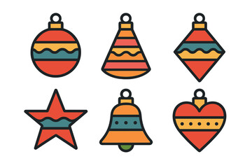 Colorful collection of Christmas ornaments including bauble star bell and heart shapes