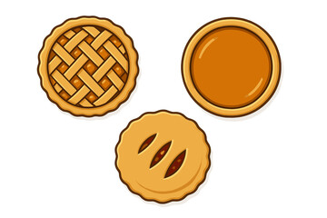 Assortment of classic baked dessert pies with lattice, solid, and slit crust designs