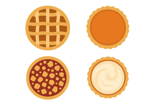 Assortment of four traditional sweet dessert pies with various fillings and crust designs