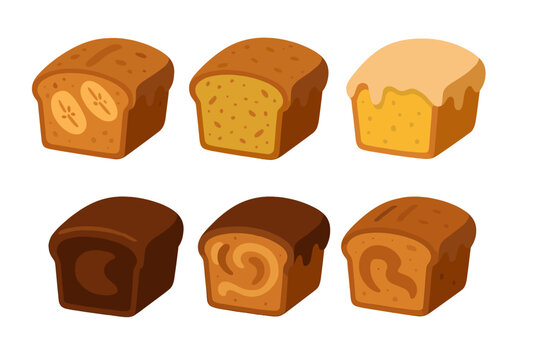 Assortment of sweet bread loaves and cakes with banana, chocolate, and cinnamon
