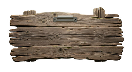 Old wooden box with metal handle isolated on transparent background, rustic style