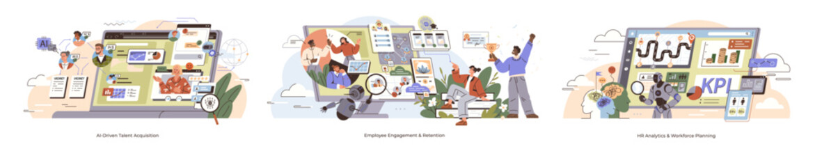 AI Driven Talent Acquisition Employee Engagement Retention, HR Analytics Workforce Planning. For teamwork, digital collaboration, productivity, performance management, data analysis strategic planning