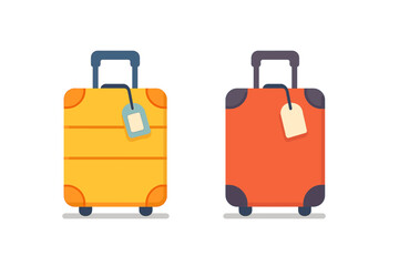 Modern wheeled luggage bags in vibrant yellow and orange colors with retractable handles