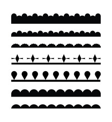 Scalloped edge seamless shapes vector set. Simple scalloped border. Simple scalloped border. Repeat vintage frill ornament. Texture ribbons isolated on white background