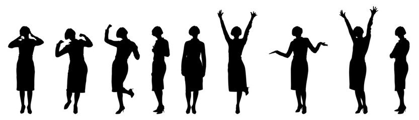 Silhouette of happy businesswoman celebrating victory or success. The concept of joy.