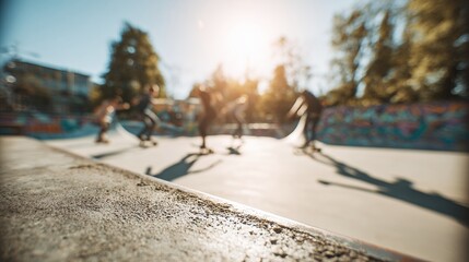 group of people skateboarding in skatepark on sunny day