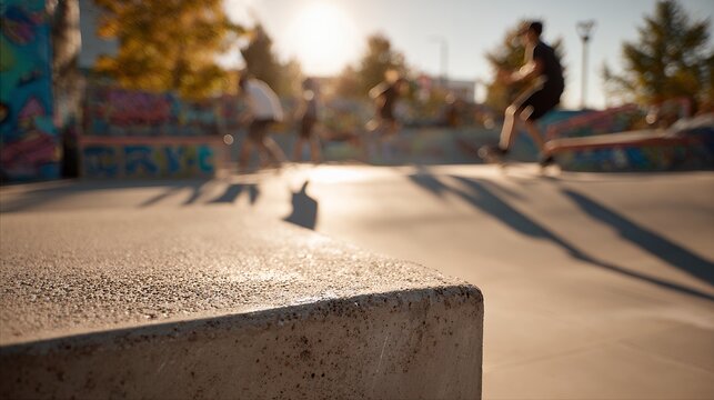 skateboarders in action at skatepark on sunny day
