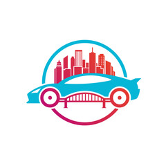 Modern Car and Cityscape Logo for Urban Transportation