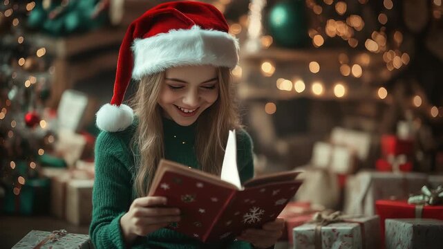 Сhristmas elf holding list of gifts checking santa&rsquo;s schedule festive preparation scene artistic shooting for advertising magical holiday atmosphere stock photo composition