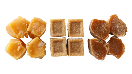 Assortment of candied ginger and rock sugar isolated on transparent background