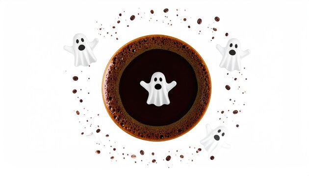 Coffee Ring with Halloween Ghosts and Micro Splashes