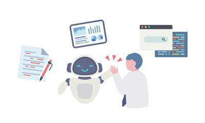 AIアシスタントと共同でタスクを進める男性