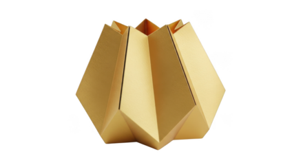 Golden origami vase isolated on transparent background