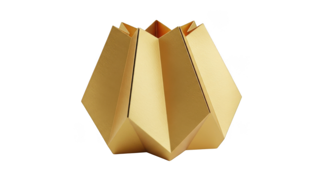 Golden origami vase isolated on transparent background