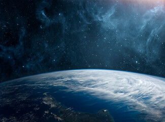 Panoramic view of the Earth, stars and galaxy. Planet Earth, view from space.  Elements of this image furnished by NASA.