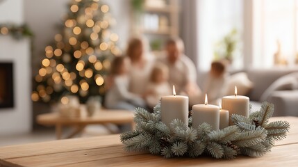 family celebrating christmas in cozy home environment