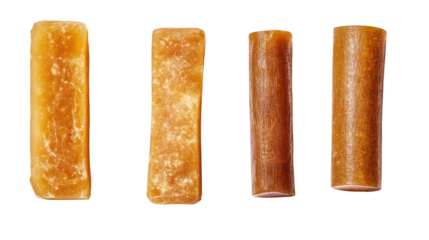 Sets of jaggery in rectangular cylindrical and triangular shapes on transparent background