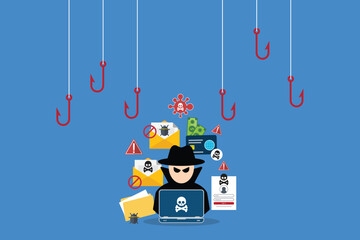 hacker in front of his computer committing digital cybercrime	