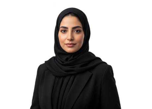 A portrait of a young woman wearing a black veil, against transparent background