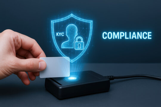 Compliance concept with machine learning across industries ensures secure identity verification and data protection for trusted transactions