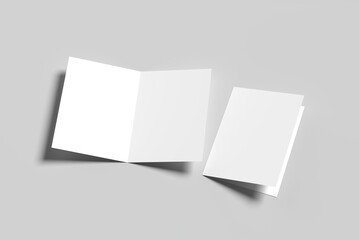 A4 paper leaflet, bifold mockup isolated on gray background. Blank folder paper template for business presentation document, flyer, catalogue, advertising or creative work