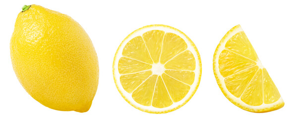 lemon fruits set, slice and half isolated on a white background, Fresh and Juicy lemons collection, clipping path.